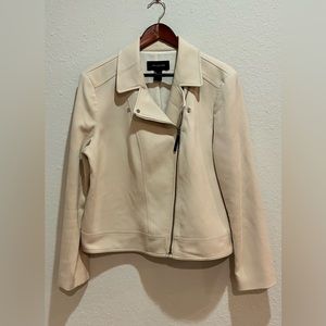 Ann Taylor Light Beige Stretch Full Zip Moto Jacket Sz 18